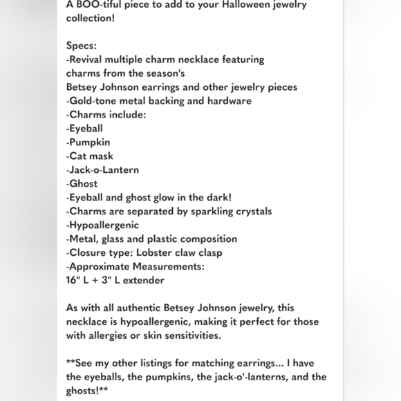 🔹️ Betsey Johnson🔹️ Halloween revival  Necklace gloves in dark ✨️👻 - Picture 7 of 7